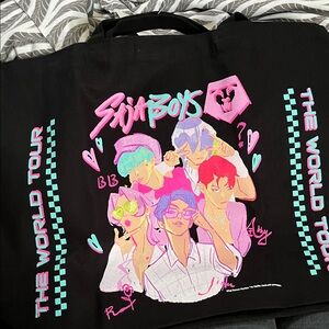 Black Tote Bag with Vibrant Pink & Teal Graphic